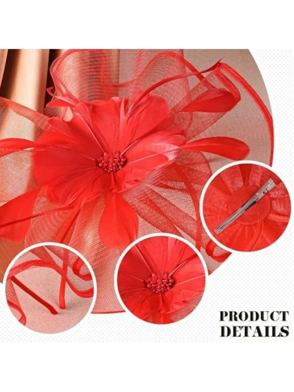 Chic Vintage Tea Party Hat - Mesh Fascinator Headband with Flower & Feather for
